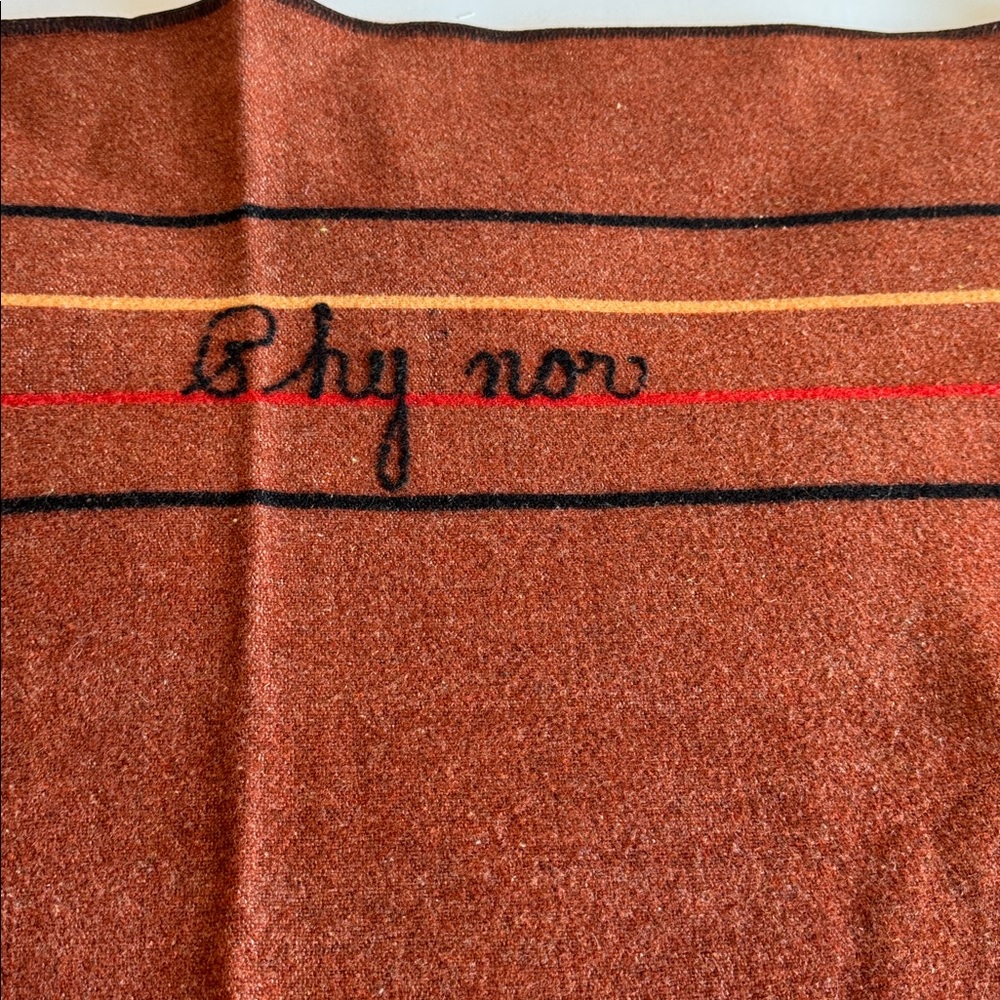 vintage 1930s Alpine wool train blanket in brick w/black, crimson & gold stripes - Picture 2 of 7